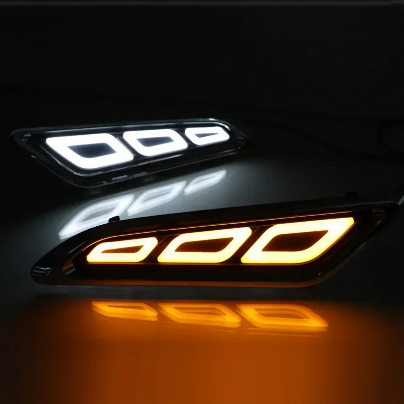 Car LED DRL 12V Daylights For Nissan Patrol 2016 - 2018 Yellow Turn Signal Daytime Running Headlamps Auto Driving Lamp Foglamps