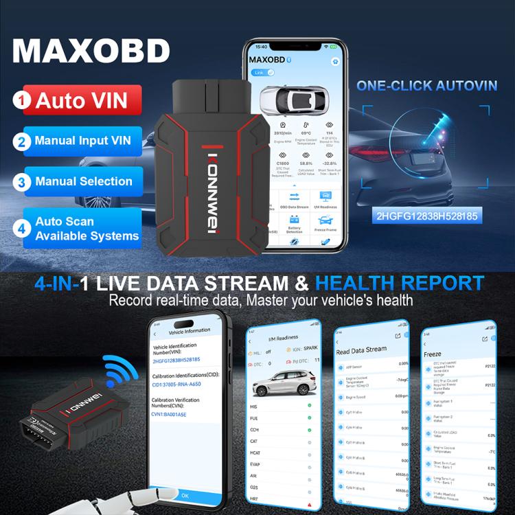 ⁧جهاز فحص نظام السيارة الكامل KONNWEI MAXOBD، أداة تشخيص أعطال OBD2، قراءة رموز الأعطال⁩