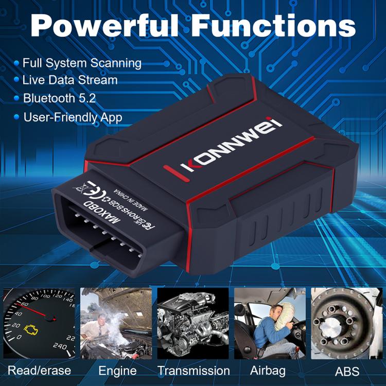 ⁧جهاز فحص نظام السيارة الكامل KONNWEI MAXOBD، أداة تشخيص أعطال OBD2، قراءة رموز الأعطال⁩