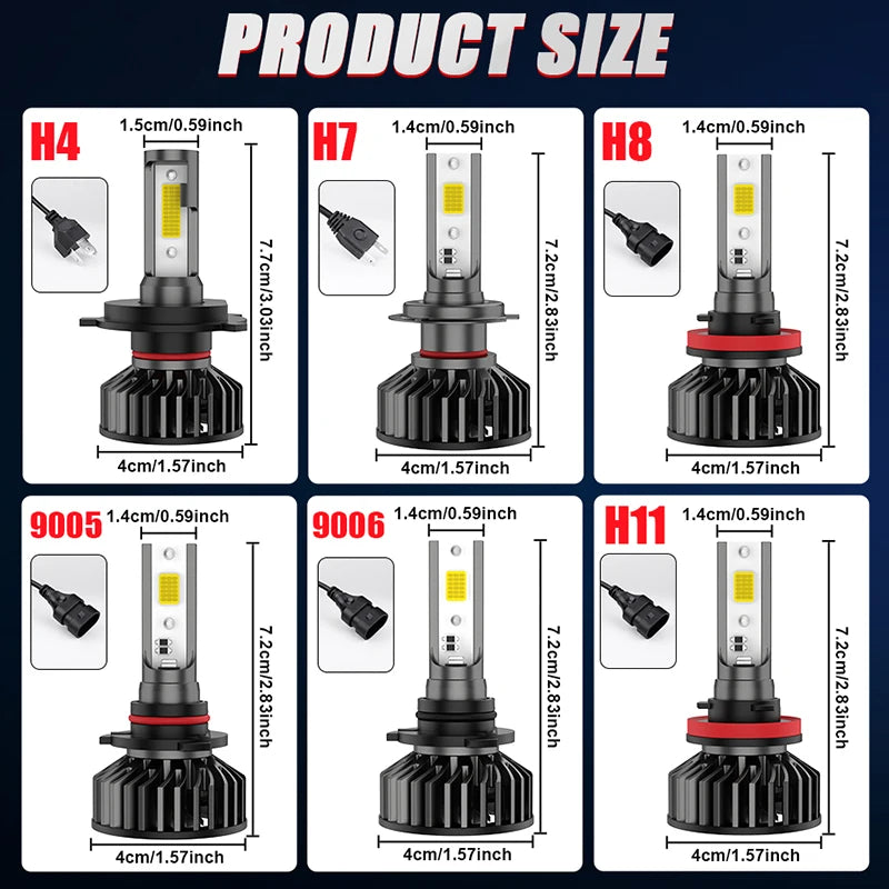 Turbo H7 LED Mini Headlight Bulb LED H4 H8 H9 H11 Headlamps Kit 9005 HB3 9006 HB4 Auto LED Lamps 4300K 5000K 6000K with Fan
