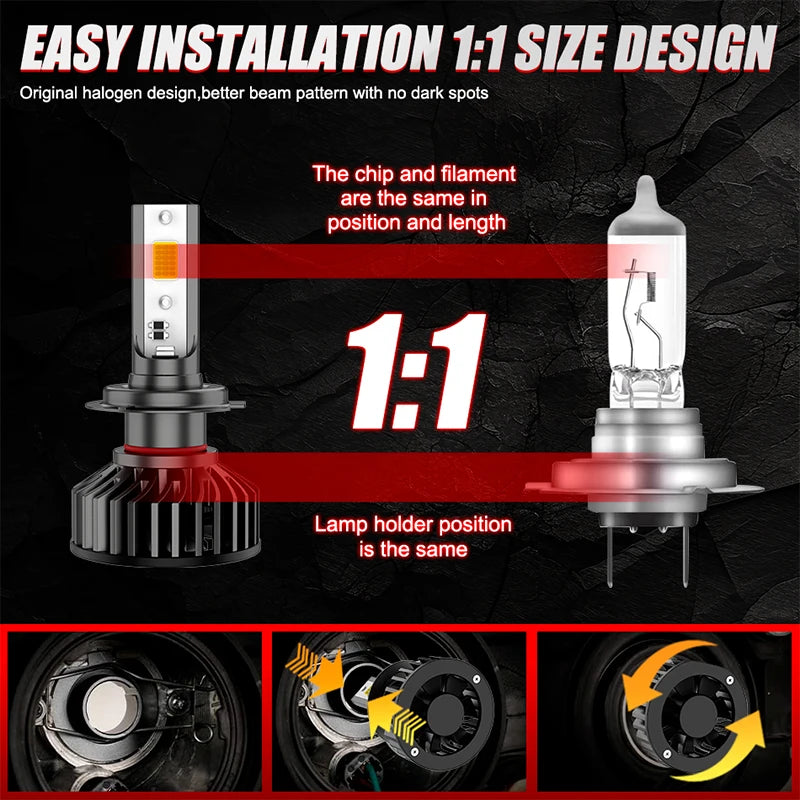 Turbo H7 LED Mini Headlight Bulb LED H4 H8 H9 H11 Headlamps Kit 9005 HB3 9006 HB4 Auto LED Lamps 4300K 5000K 6000K with Fan