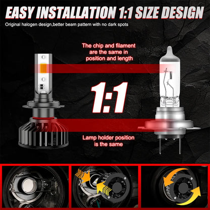 Turbo H7 LED Mini Headlight Bulb LED H4 H8 H9 H11 Headlamps Kit 9005 HB3 9006 HB4 Auto LED Lamps 4300K 5000K 6000K with Fan