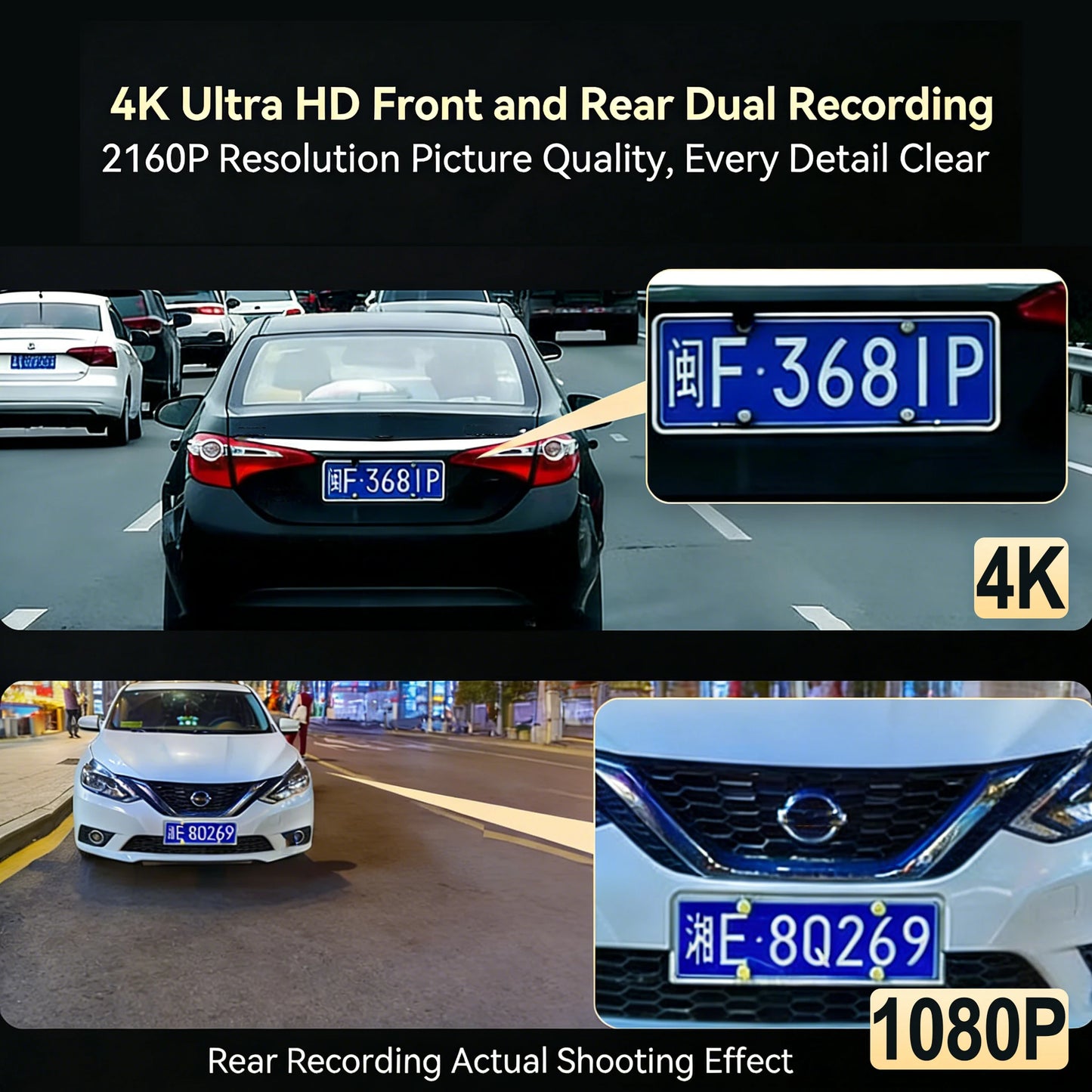 Dash Cam WiFi 4K Car Camera DVR Video Recorder Dual Front Rear HDR Night Vision Voice Control Parking Monito Dash Camera for Car