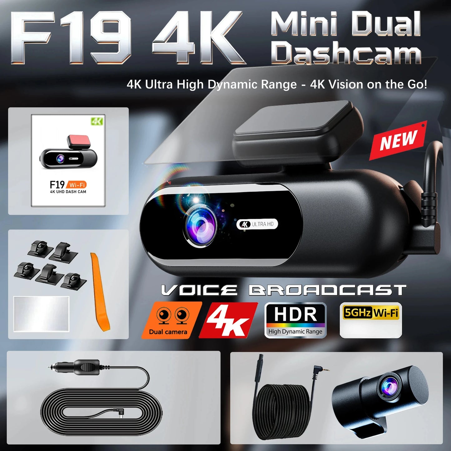 Dash Cam for cars 4K UHD Recording Front Rear Car Camera HDR Night Vision Recorder Built in Wi-Fi 24H Parking Mode APP Monitor