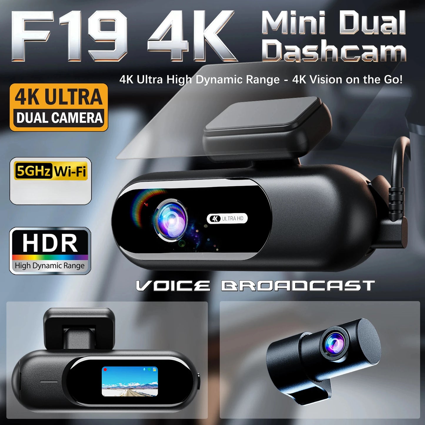 Dash Cam for cars 4K UHD Recording Front Rear Car Camera HDR Night Vision Recorder Built in Wi-Fi 24H Parking Mode APP Monitor