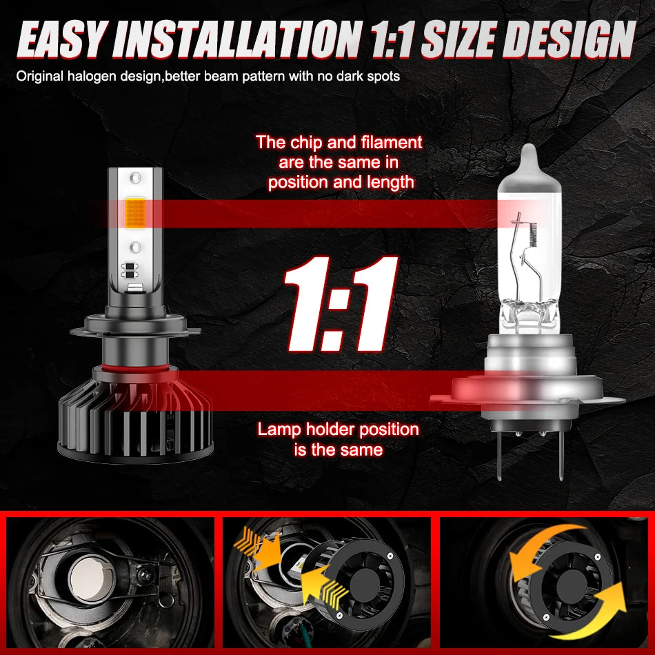Turbo H7 LED Mini Headlight Bulb LED H4 H8 H9 H11 Headlamps Kit 9005 HB3 9006 HB4 Auto LED Lamps 4300K 5000K 6000K with Fan