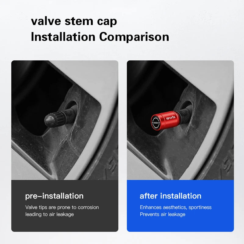 4Pcs Auto Metal Wheel Tire Valve Caps Stem Case For Nissan X-trail Qashqai Note Juke Sentra Patrol Navara Micra Car Accessories