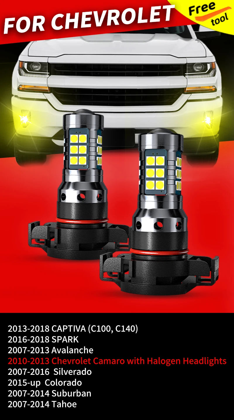 2x Car LED Front Fog Lights Bulbs Canbus For Chevrolet Tahoe Suburban Colorado Silverado Camaro Avalanche Spark Captiva 07-18