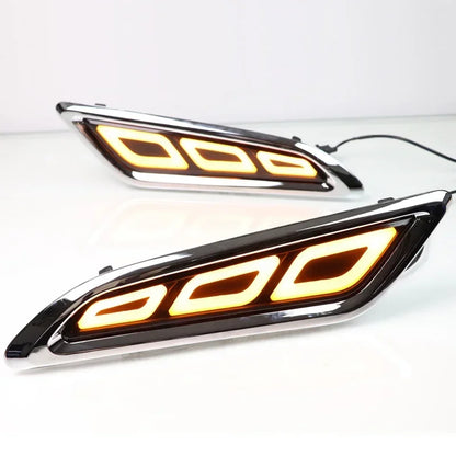 Car LED DRL 12V Daylights For Nissan Patrol 2016 - 2018 Yellow Turn Signal Daytime Running Headlamps Auto Driving Lamp Foglamps