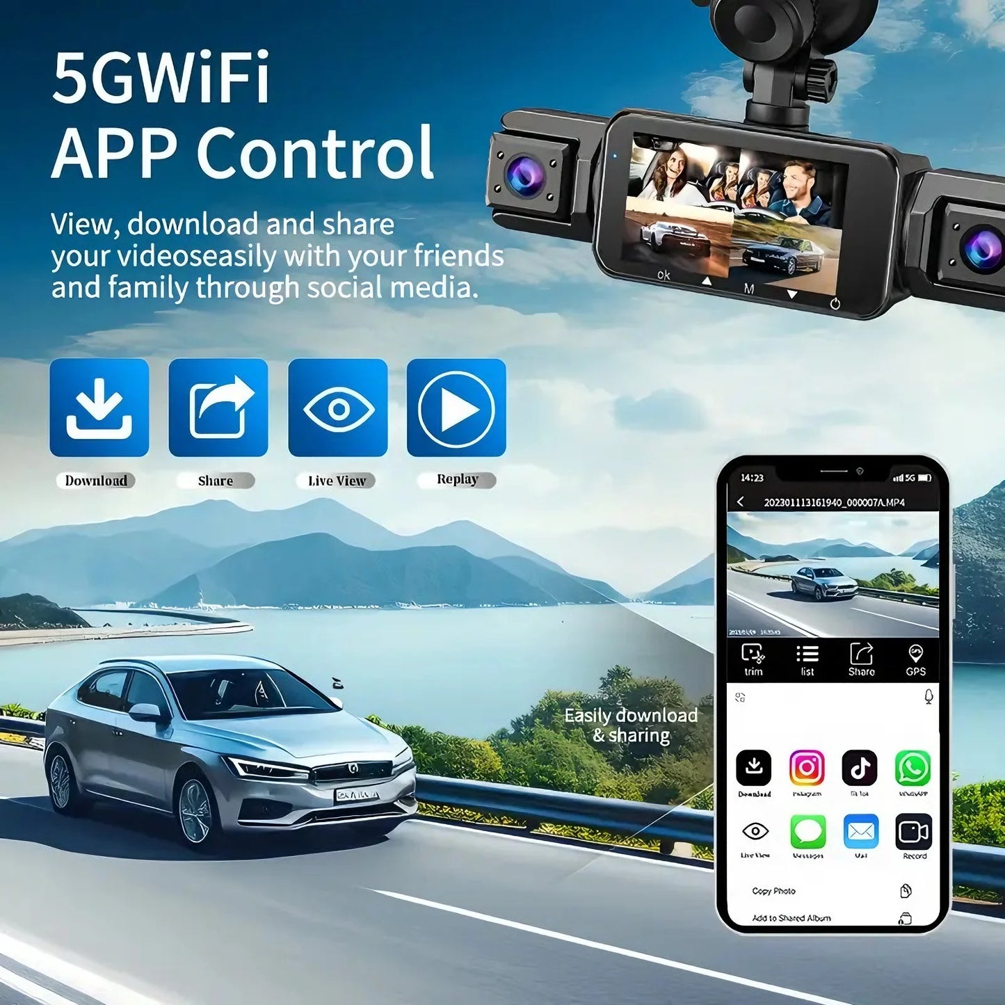 Dash Cam WiFi 4K Car Camera DVR Video Recorder Dual Front Rear HDR Night Vision Voice Control Parking Monito Dash Camera for Car