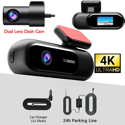 Dash Cam WiFi 4K Car Camera DVR Video Recorder Dual Front Rear HDR Night Vision Voice Control Parking Monito Dash Camera for Car