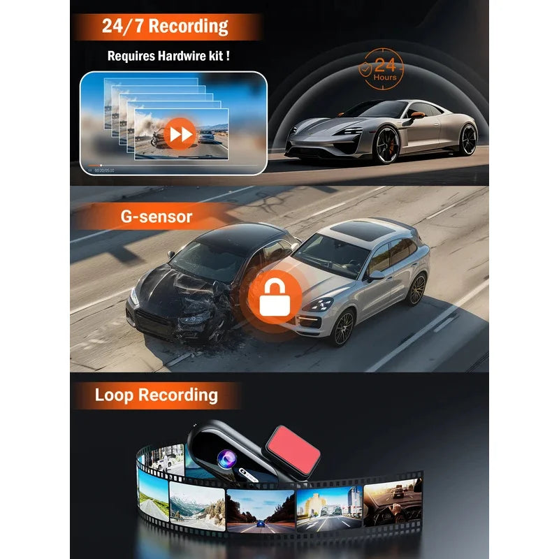 Dash Cam for cars 4K UHD Recording Front Rear Car Camera HDR Night Vision Recorder Built in Wi-Fi 24H Parking Mode APP Monitor