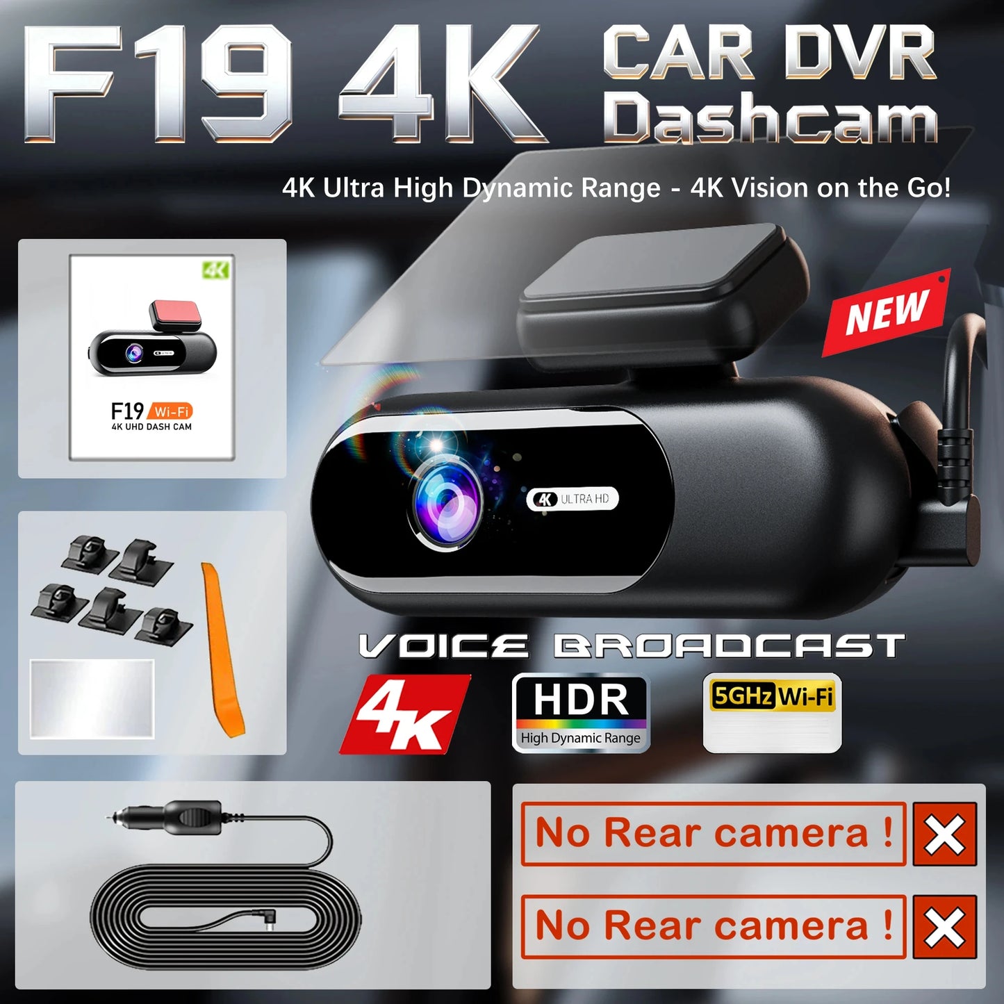Dash Cam for cars 4K UHD Recording Front Rear Car Camera HDR Night Vision Recorder Built in Wi-Fi 24H Parking Mode APP Monitor