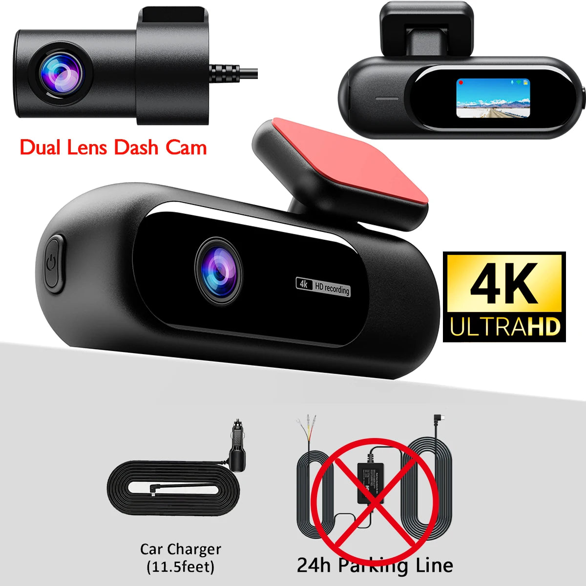 Dash Cam WiFi 4K Car Camera DVR Video Recorder Dual Front Rear HDR Night Vision Voice Control Parking Monito Dash Camera for Car