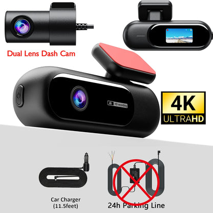 Dash Cam WiFi 4K Car Camera DVR Video Recorder Dual Front Rear HDR Night Vision Voice Control Parking Monito Dash Camera for Car