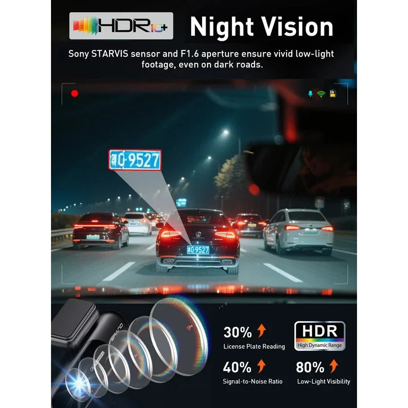 Dash Cam for cars 4K UHD Recording Front Rear Car Camera HDR Night Vision Recorder Built in Wi-Fi 24H Parking Mode APP Monitor