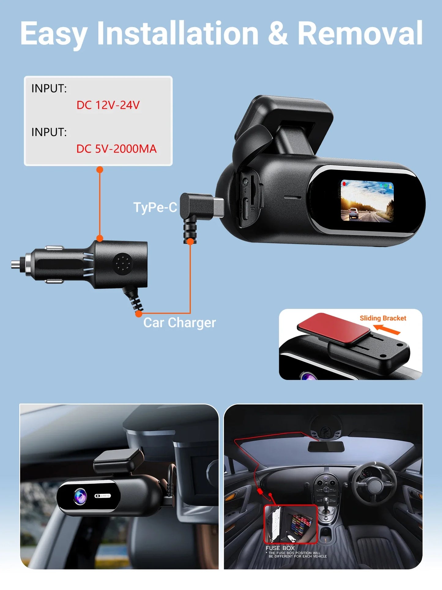 Dash Cam for cars 4K UHD Recording Front Rear Car Camera HDR Night Vision Recorder Built in Wi-Fi 24H Parking Mode APP Monitor