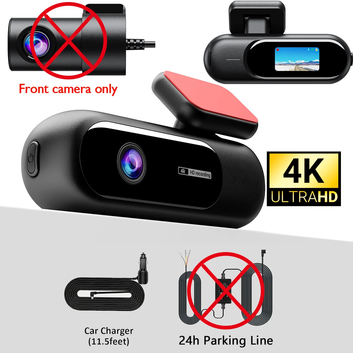 Dash Cam WiFi 4K Car Camera DVR Video Recorder Dual Front Rear HDR Night Vision Voice Control Parking Monito Dash Camera for Car