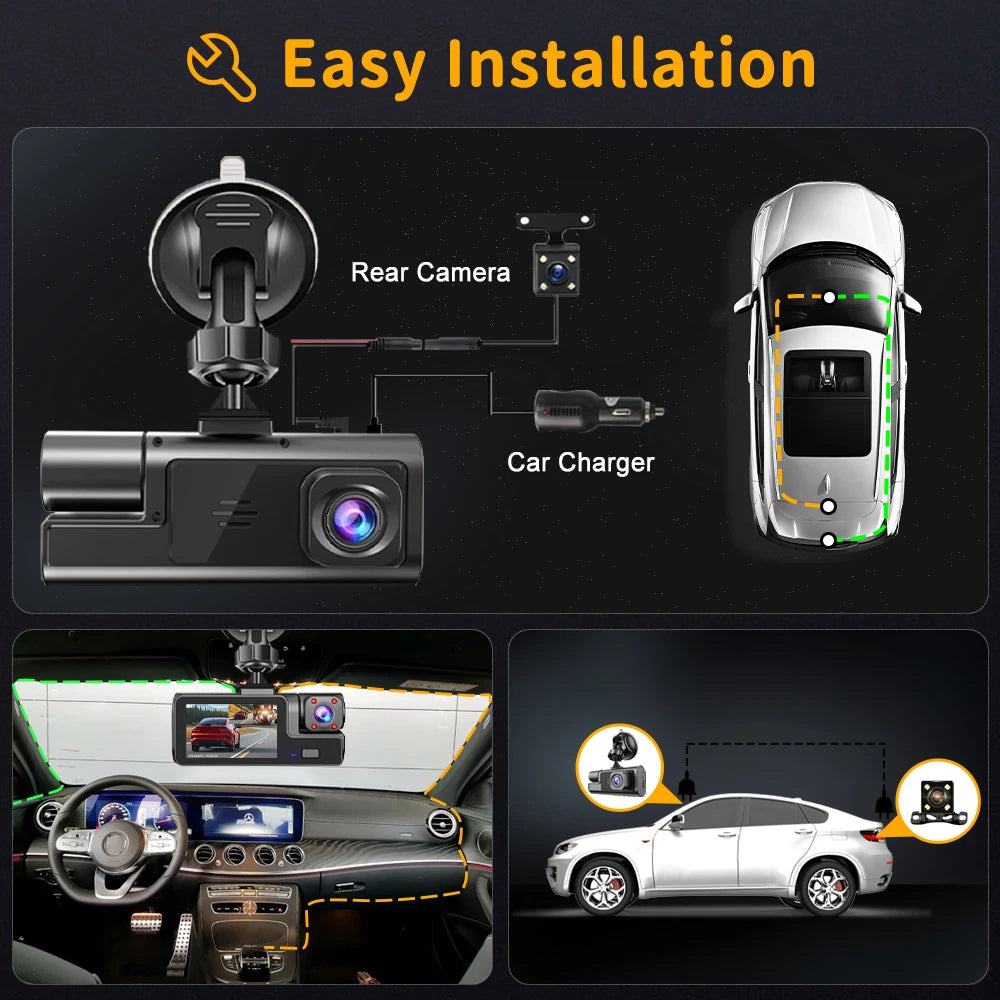 Dash Cam For Cars WIFI 3 Channels FHD 1080P Car DVR Driving Recorder Wide Angle Loop Recording Night Vision G-Sensor Tachograph