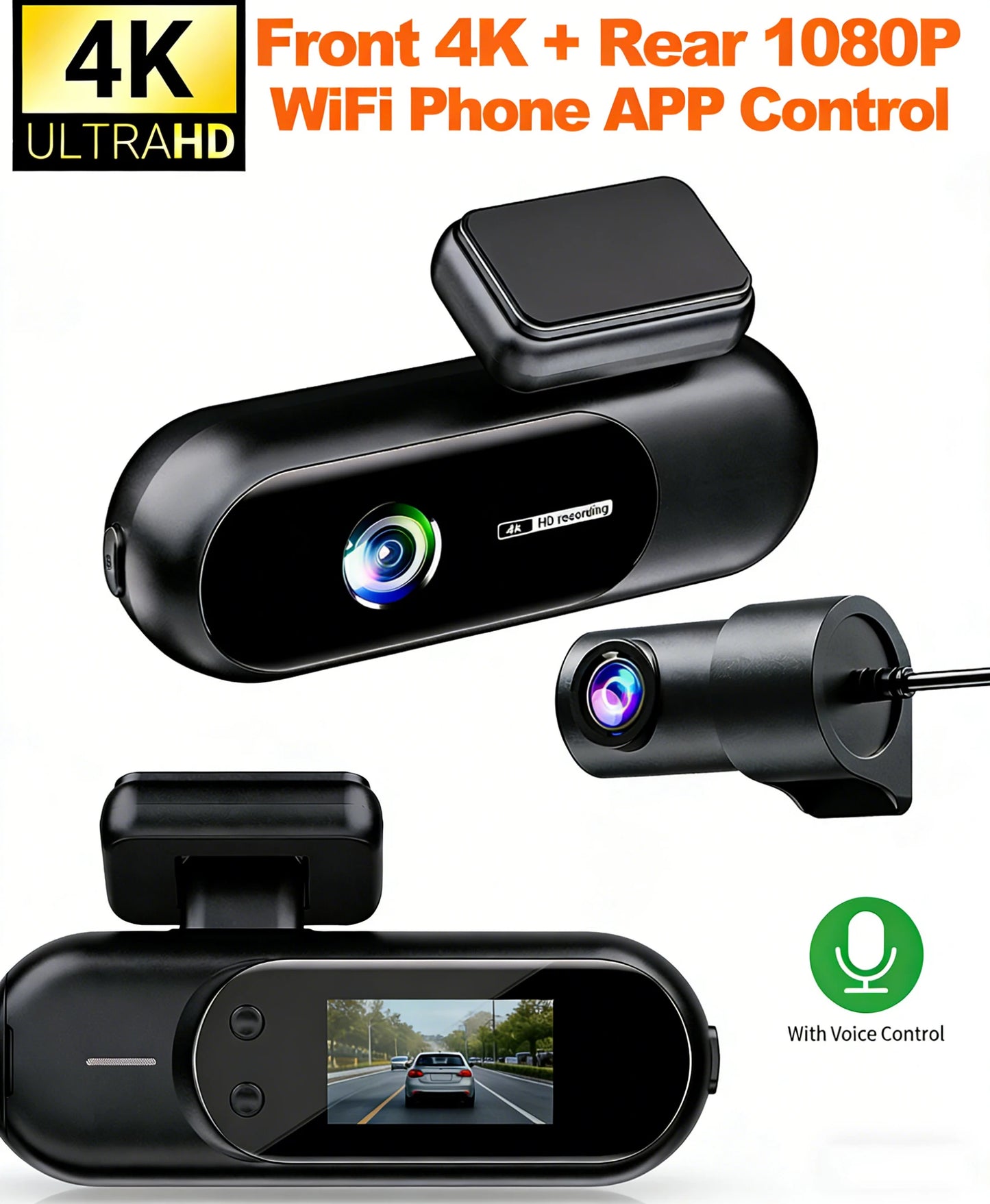 Dash Cam WiFi 4K Car Camera DVR Video Recorder Dual Front Rear HDR Night Vision Voice Control Parking Monito Dash Camera for Car