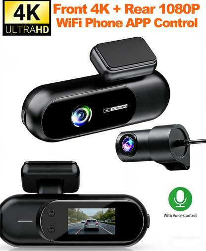 Dash Cam WiFi 4K Car Camera DVR Video Recorder Dual Front Rear HDR Night Vision Voice Control Parking Monito Dash Camera for Car