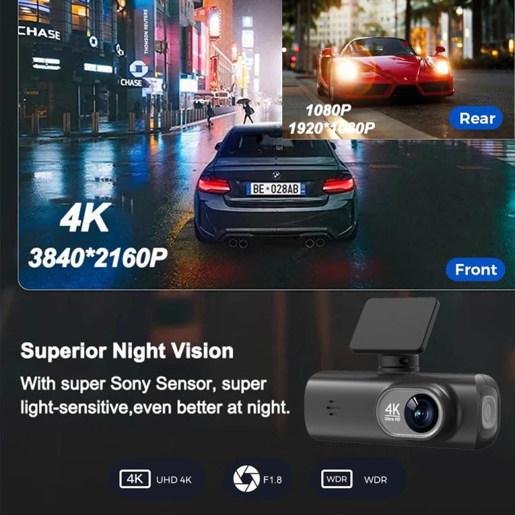 ⁧كاميرا سيارة أمامية بدقة 4K، تدعم التسجيل المزدوج، وتتصل بالهواتف الذكية عبر الواي فاي.⁩, Front+Rear, Front+Rear+GPS Track, Front+Inside, Front+Inside+GPS Track