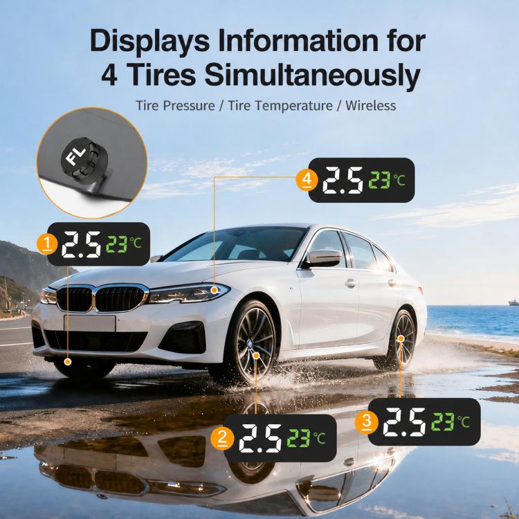 5V USB Powered TPMS Tire Pressure Monitoring System, Buzzer External